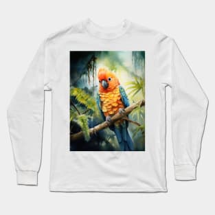 Colorful Avian Companion Perched on Tropical Tree Amidst Greenery Long Sleeve T-Shirt